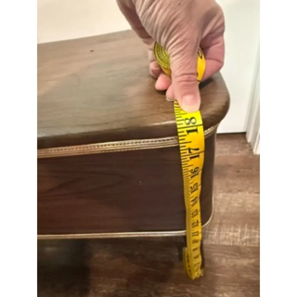 Mid-Century Style Brown Wood Storage Ottoman with Gold Accents
